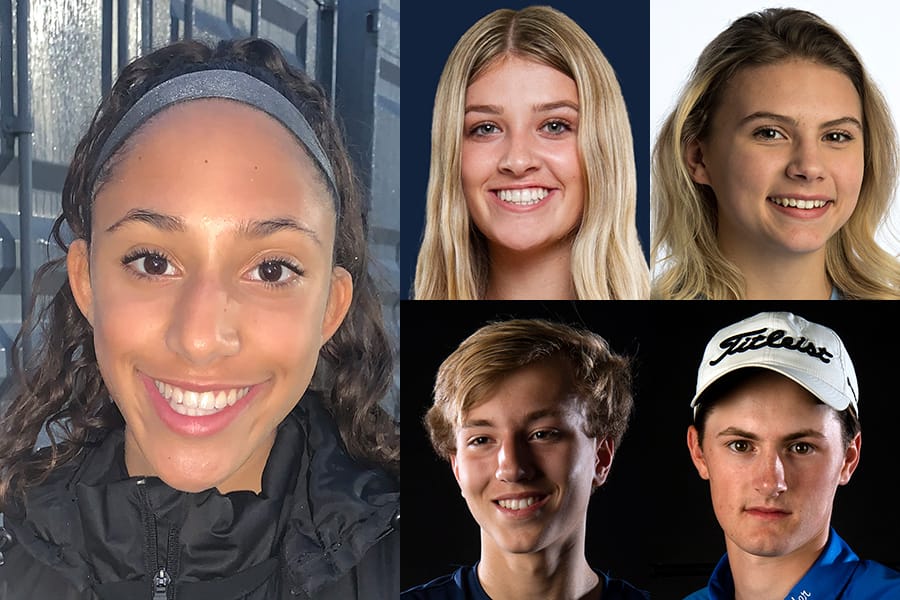 Week 5 fall sports prep athlete of the week Maya Woods with nominees (clockwise from top left) Abby Cummins of King's Way Christian, Hailey Grotte of La Center, Graham Moody of Mountain View and Jonathan Hutley of Skyview