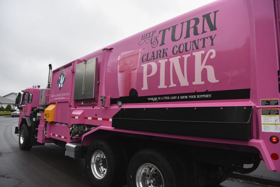 Waste Connections circulates a Pink Lemonade Project recycling truck through Clark County and supports the nonprofit through a pink cart program.