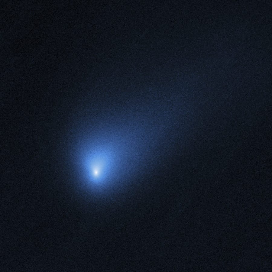 This Oct. 12 photo made available by NASA shows the comet 2I/Borisov, seen by the Hubble Space Telescope. It&#039;s the second known interstellar visitor to swoop through our backyard. (NASA, ESA, D.