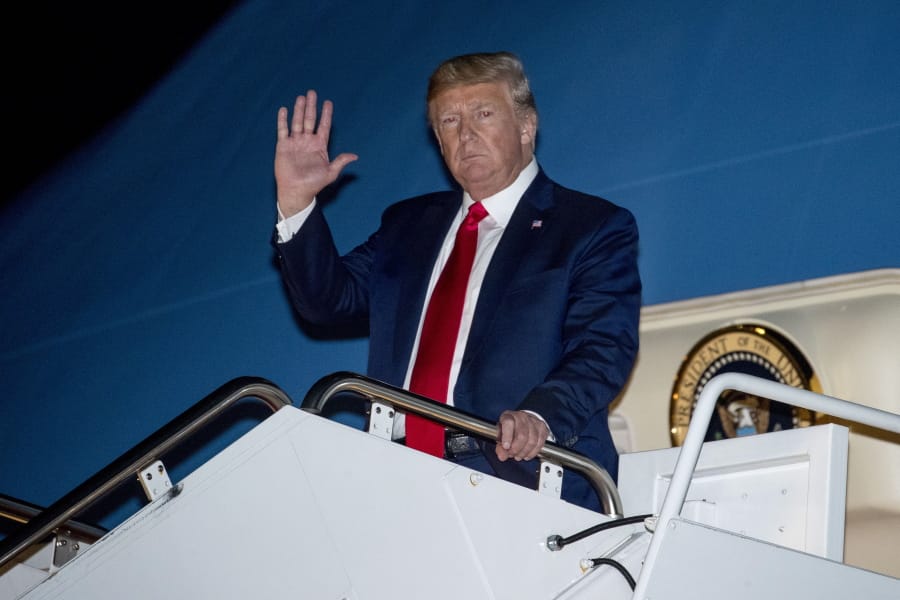 President Donald Trump arrives at Andrews Air Force Base, Md., Friday, Oct. 18, 2019, to board Marine One for a short trip to the White House. Trump was in Texas for a rally and to tour the Louis Vuitton Workshop Rochambeau.