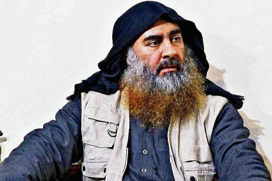 This image released by the Department of Defense on Wednesday, Oct. 30, 2019, and displayed at a Pentagon briefing, shows an image of Islamic State leader Abu Bakr al-Baghdadi.