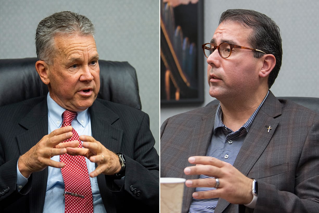 Adrian Cortes, right, is challenging Gary Medvigy for his seat on the Clark County Council.