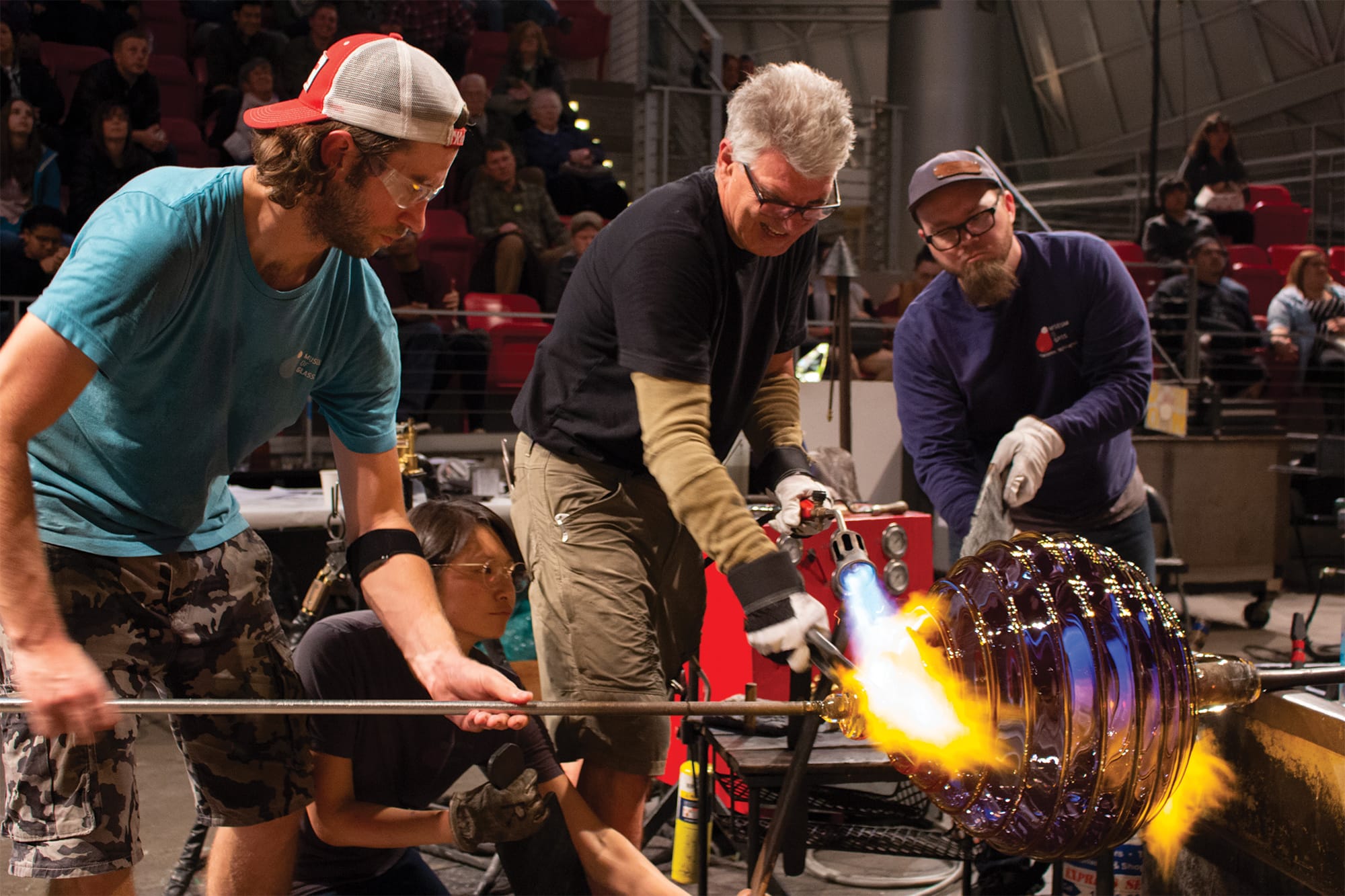 Glass artist Richard Royal and his team at work in the Hot Shop at the Museum of Glass in Tacoma.