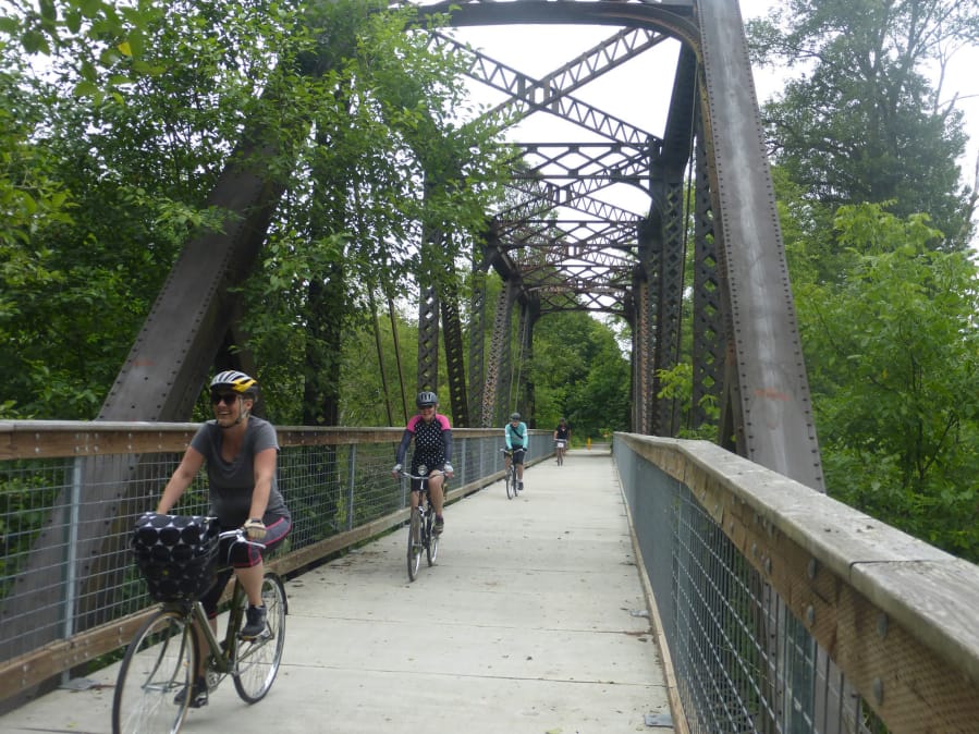 The flat, easy bike trail from Chehalis to Rainbow Falls State Park -- and beyond -- combines a few paved sections, long stretches of compacted gravel and fun features like this bridge.