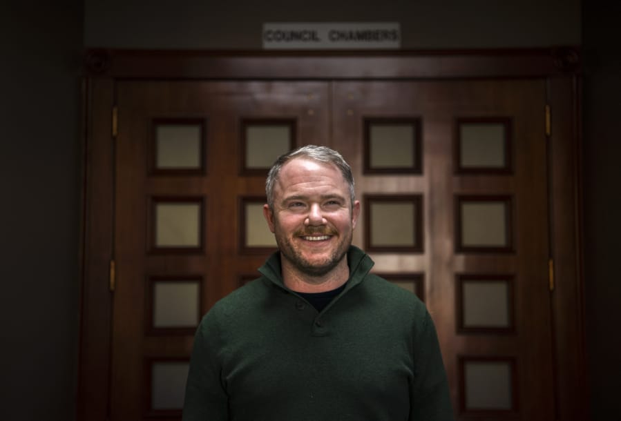 Camas Mayor-elect Barry McDonnell at Camas City Hall, where he was in a day of meetings with department heads and city officials on Friday. McDonnell will be sworn in Tuesday after winning an improbable write-in campaign he launched a month before the November election.