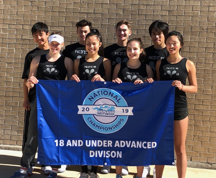 Members of Pacific Ice, the Junior Team Tennis entry from Club Green Meadows representing the USTA Pacific Northwest Section, pose in San Antonio at the national championships.
