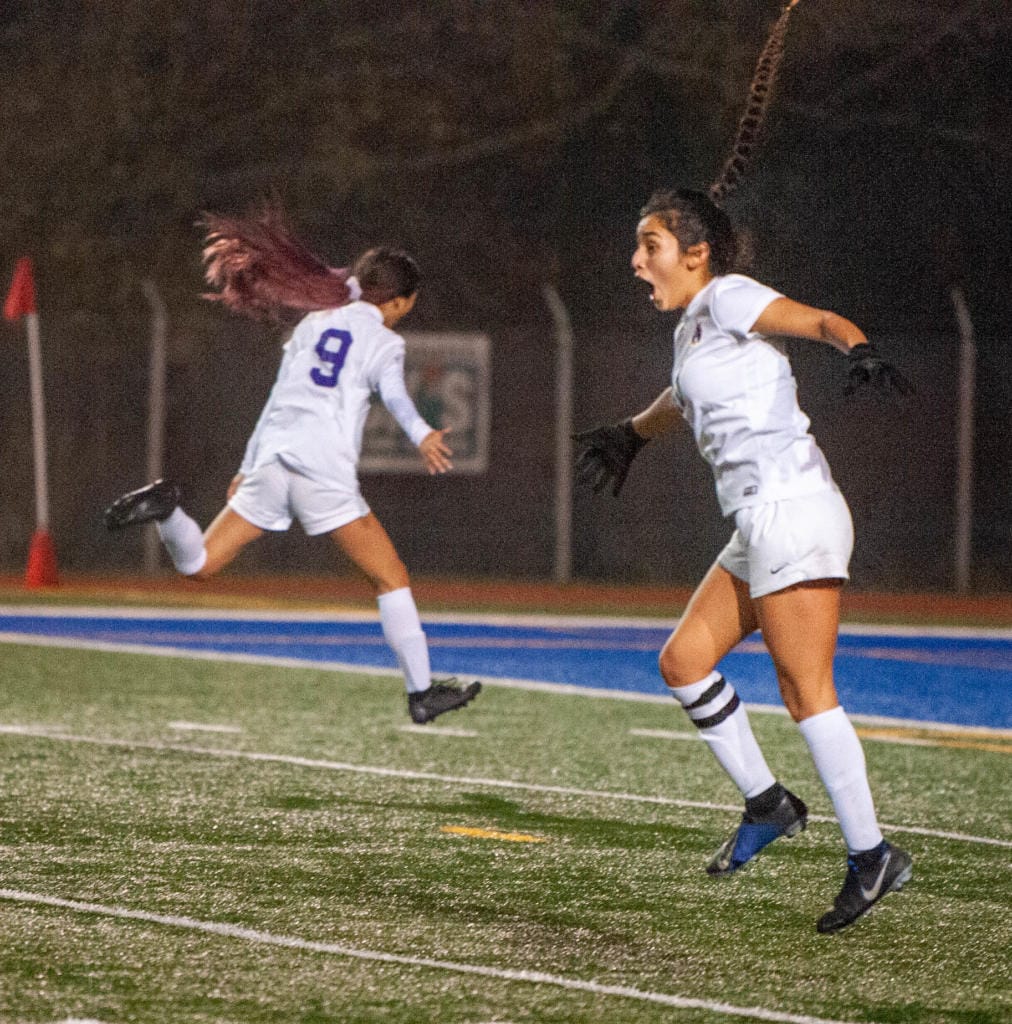 Columbia River's Yaneisy Rodriguez celebrates her game-winning goal in a 1-0 win over Selah in the 2A State semifinal Friday at Shoreline Stadium.
