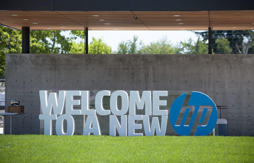 A sign welcomes visitors to the HP Inc. facility in east Vancouver.