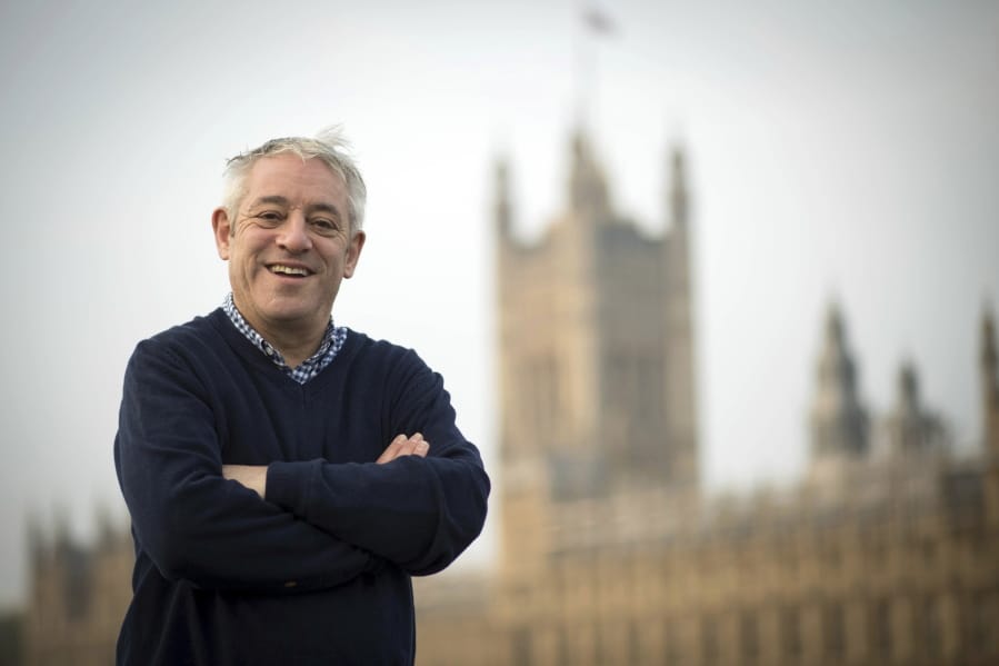 Speaker of the House of Commons, John Bercow, poses for a photo on Westminster Bridge in London Thursday Oct. 31, 2019. The speaker of Britain&#039;s House of Commons has become a global celebrity for his loud ties, even louder voice and star turn at the center of Britain&#039;s Brexit drama. On Thursday Oct. 31, 2019, he is stepping down after 10 years in the job.