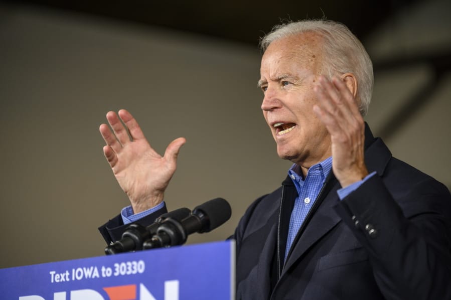 Democratic presidential candidate former Vice President Joe Biden speaks to local residents, Saturday, Nov. 23, 2019, in Des Moines, Iowa.