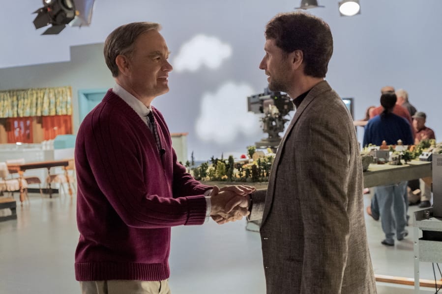 Tom Hanks, left, and Matthew Rhys in a scene from &quot;A Beautiful Day in the Neighborhood,&quot; in theaters on Nov. 22.