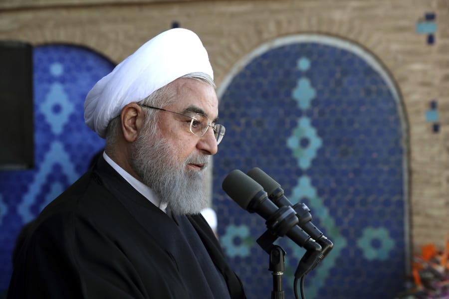 In this photo released by the official website of the office of the Iranian Presidency, President Hassan Rouhani speaks in a public gathering at the city of Yazd, some 410 miles (680 kilometers) southeast of the capital Tehran, Iran, Sunday, Nov. 10, 2019. Iran has discovered a new oil field in the country&#039;s south with over 50 billion barrels of crude oil,  Rouhani said Sunday, a find that could boost the country&#039;s proven reserves by a third as it struggles to sell energy abroad over U.S. sanctions.