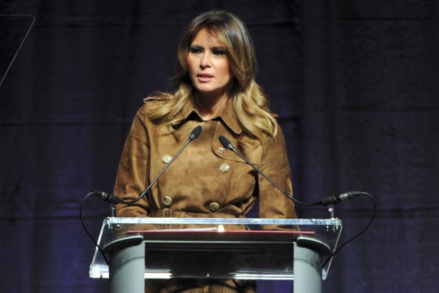 First lady Melania Trump speaks Tuesday at the B&#039;More Youth Summit  at UMBC in Baltimore. The first lady urged students to avoid misusing drugs.