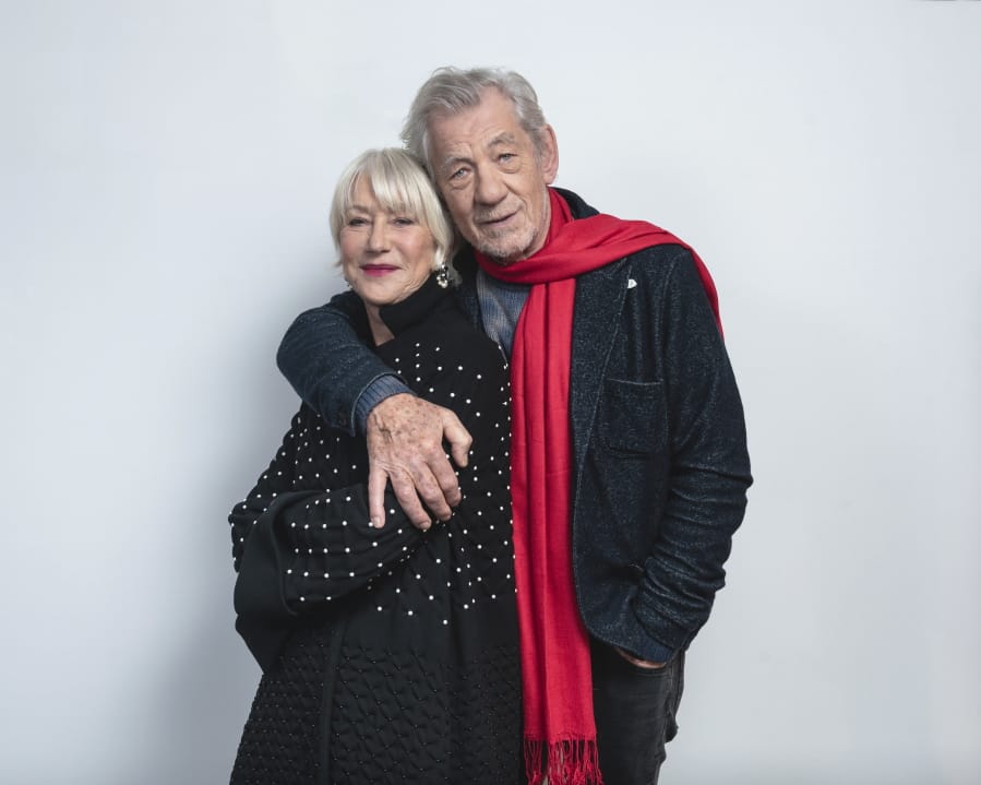 This Nov. 3, 2019 photo shows actors Helen Mirren, left, and Ian McKellan pose for a portrait to promote their film &quot;The Good Liar&quot; in New York.