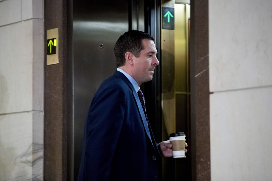 House Intelligence Committee Ranking Member Rep. Devin Nunes, R-Calif., is seen before former U.S. Ambassador William Taylor arrives for a closed door meeting to testify as part of the House impeachment inquiry into President Donald Trump, on Capitol Hill in Washington, Tuesday, Oct. 22, 2019.