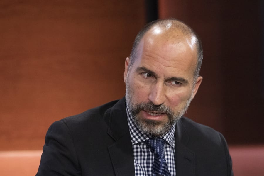FILE - In this Sept. 25, 2019, file photo Dara Khosrowshahi, CEO of Uber, speaks at the Bloomberg Global Business Forum in New York. Khosrowshahi called the murder of Washington Post columnist Jamal Khashoggi a mistake in an interview on Axios on HBO. Khosrowshahi later said he regretted his comments.