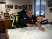 Fire Chief Nick Swinhart describes the Camas-Washougal Fire Department coverage area at his office at Station 42 in Camas. A consulting group recently finished a report saying the department isn&#039;t laid out well enough to provide adequate coverage, and suggested relocating two stations and building another.