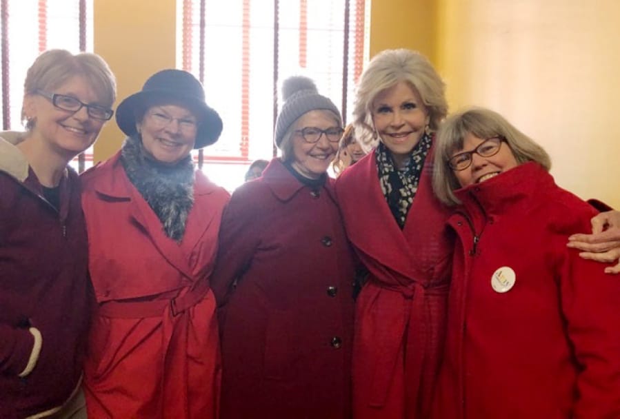 Central Vancouver: Jeanine Cogan, from left, Vancouver resident Lynn Osborn, Joann Martin, Jane Fonda and Kitty Westin at a march in Washington, D.C., to raise awareness about climate change.