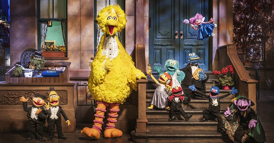 &quot;Sesame Street&quot; characters, from left, Oscar the Grouch, Ernie, Bert, Big Bird, Julia, Rosita, Elmo, Cookie Monster, Abby Cadabby, Grover and the Count.