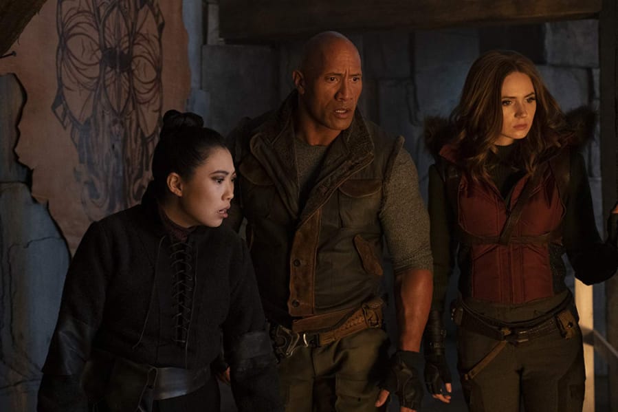 Awkwafina, from left, Dwayne Johnson, and Karen Gillan in &quot;Jumanji: The Next Level.&quot; (Frank Masi/Sony Pictures)