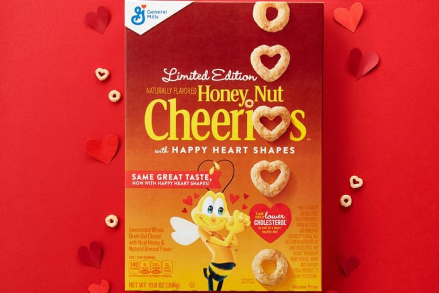 General Mills will sell limited edition heart-shaped regular and Honey Nut Cheerios.