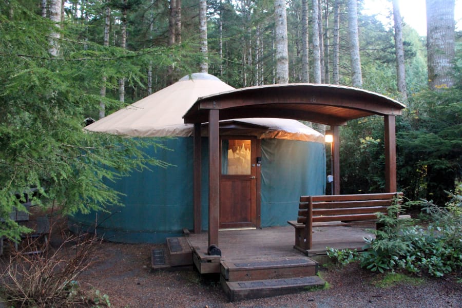 This October 2017 photo shows the deluxe yurts at Umpqua Lighthouse State Park in Oregon.