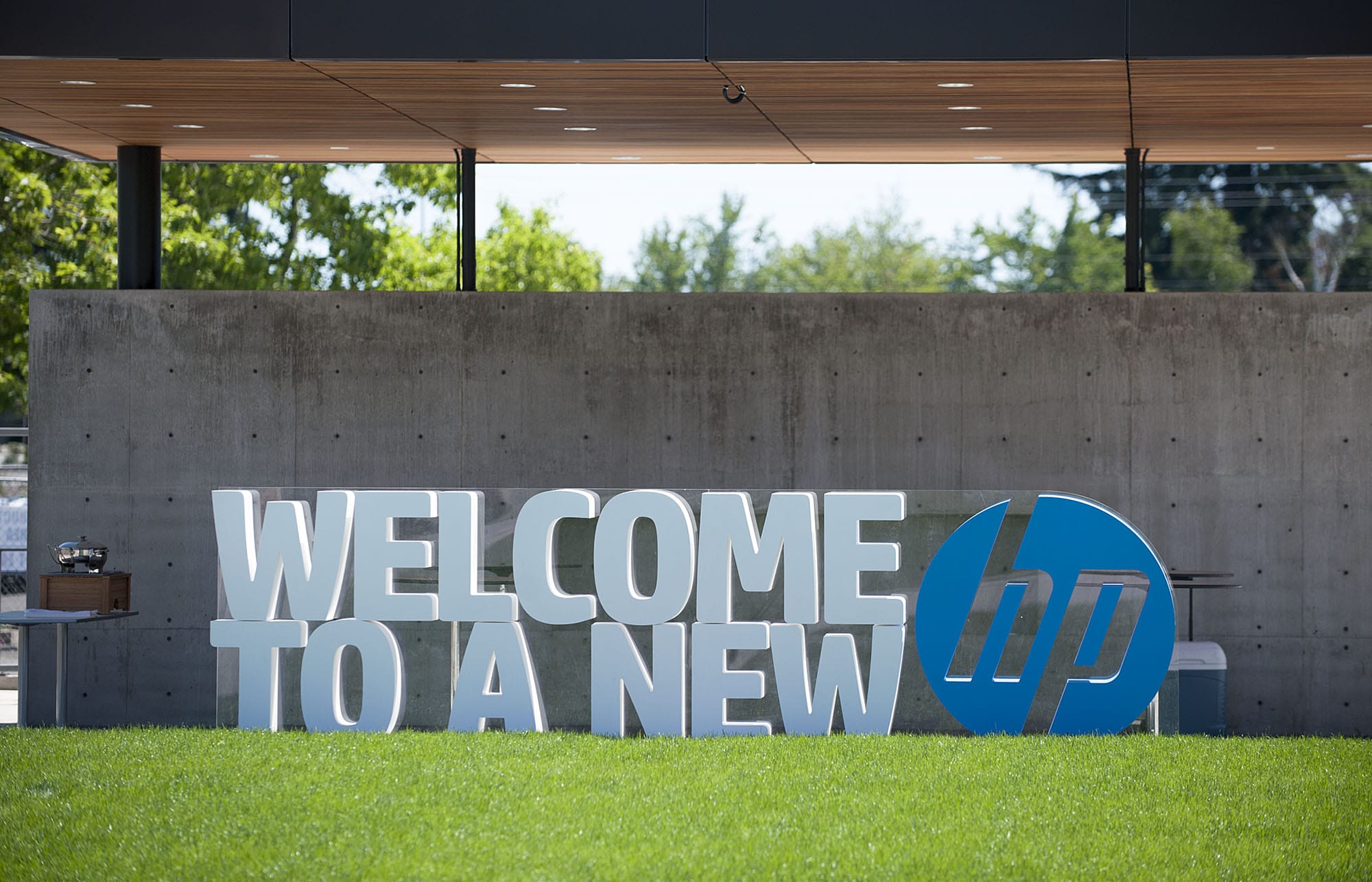 A sign welcomes visitors to the HP Inc., facility in Vancouver in 2016.