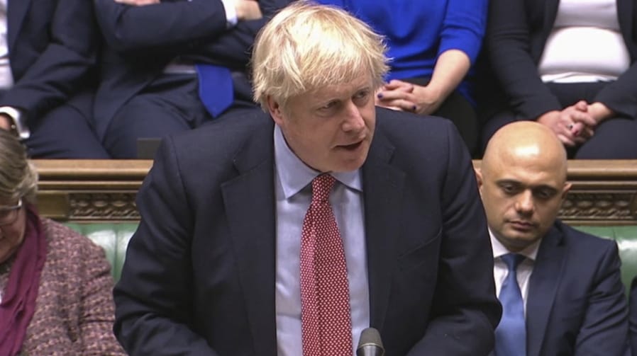 In this image taken from video, Prime Minister Boris Johnson speaks in the House of Commons, London, Tuesday Dec. 17, 2019. Buoyed by a Conservative majority in Parliament, British Prime Minister Boris Johnson signaled Tuesday he won&#039;t soften his Brexit stance, ruling out any extension of an end-of-2020 deadline to strike a trade deal with the European Union.