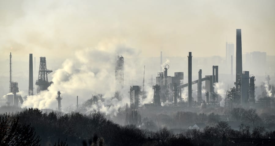 A BP oil refinery is at work Wednesday morning  in Gelsenkirchen, Germany. According to a recent study, the world&#039;s output of heat-trapping carbon dioxide emissions continues to increase.
