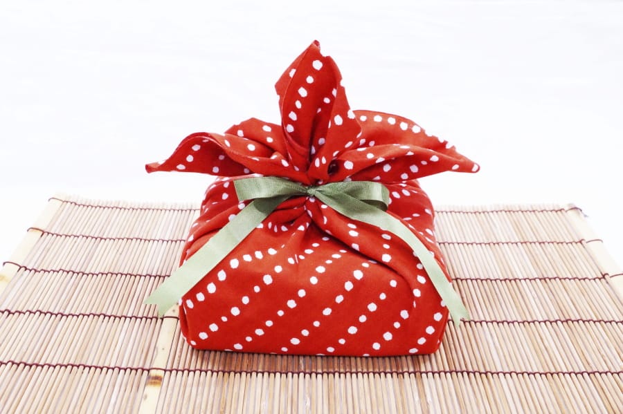 A traditional Tenugui cloth, similar to furoshiki, used as an alternative to traditional gift wrapping.