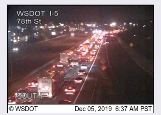 A rollover on the northbound I-5 Bridge blocked two lanes, but it was cleared around 6:45 a.m., according to the Washington State Department of Transportation.