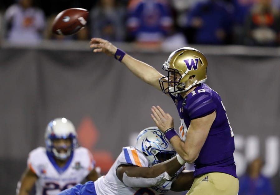 Washington quarterback Jacob Eason, shown here in the Las Vegas Bowl, threw for 3,132 yards and 23 TDs this year.
