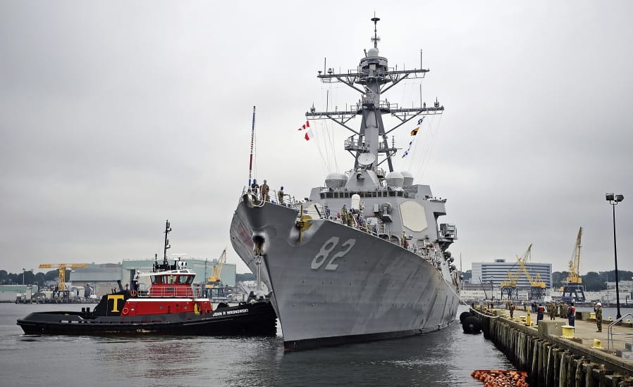 FILE - In this Sept. 6, 2019 file photo, the U.S. Navy Arleigh Burke-class guided missile destroyer USS Lassen (DDG-82) moors at Fort Trumbull State Park in New London, Conn.  The Navy is proposing construction cutbacks and accelerated ship retirements that would delay, or sink, the Navy&#039;s goal of a larger fleet -- and potentially hurt shipyards, according to an initial proposal. (Sean D.