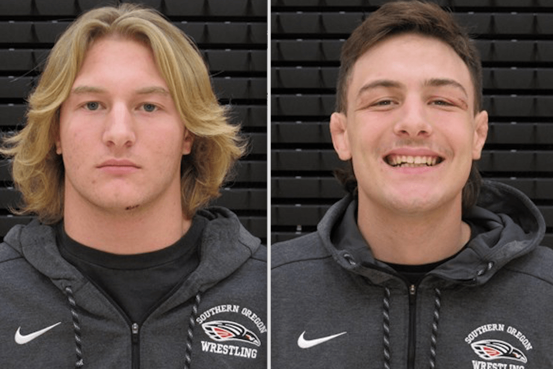 Noah Talavera, left, and older brother JJ Talavera are Union High grads who have found success wrestling for Southern Oregon.