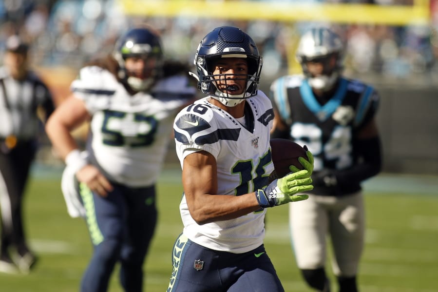Seattle Seahawks wide receiver Tyler Lockett (16) had eight catches for 120 yards and a touchdown against the Carolina Panthers last Sunday in Charlotte, N.C.