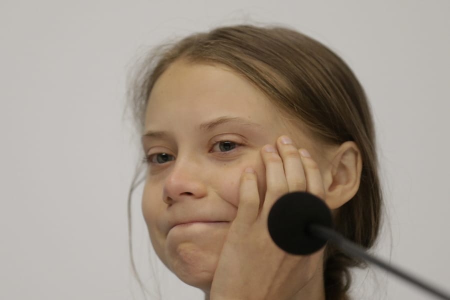 Climate activist Greta Thunberg takes part in a news conference at the COP25 climate summit in Madrid, Spain, Monday, Dec. 9, 2019. Thunberg is in Madrid where a global U.N.-sponsored climate change conference is taking place.