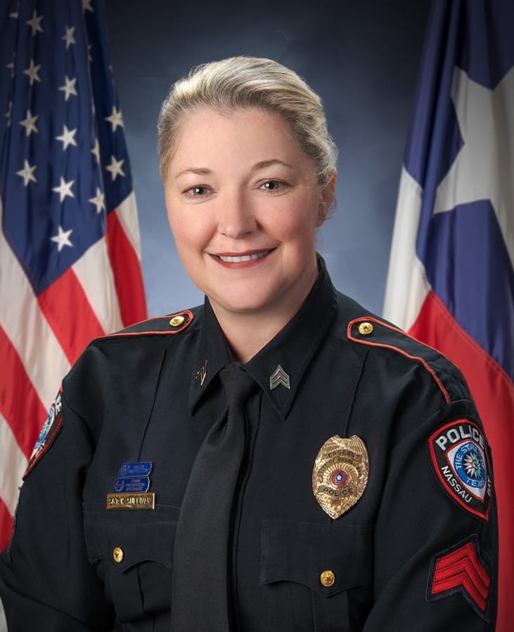 This undated photo provided by the City of Nassau Bay shows Nassau Bay Police Sgt. Kaila Sullivan, who died Tuesday night, Dec. 10, 2019, when she was struck by a vehicle fleeing a traffic stop, in Nassau Bay, Texas. Sullivan, 43, had worked for the Nassau Bay Police Department for more than 15 years.