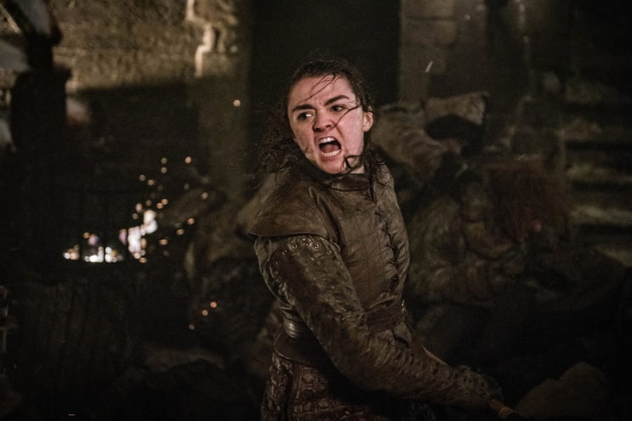 This image released by HBO shows Maisie Williams as Arya Stark in a scene from &quot;Game of Thrones.&quot; It was neither Jon Snow nor Daenerys who won the climactic Battle of Winterfell on &quot;Game of Thrones.&quot; It was Arya Stark, who bravely launched herself at The Night King and stabbed the White Walker leader, ending his reign of terror and turning the Army of the Dead into frozen dust.