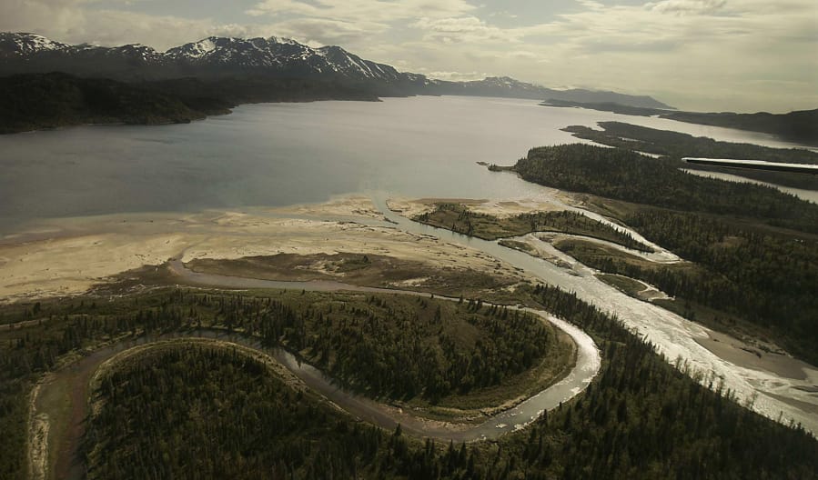 The Pile River flows into Lake Iliamna, nursery of many sockeye salmon, in the Bristol Bay region of Alaska in a file image. The Bureau of Land Management under the Trump administration announced a preferred proposal that would open millions of acres to potential mining.