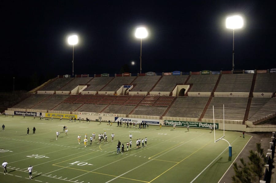 The Evergreen High School football team practices at Joe Albi Stadium in Spokane in November 2004. The 70-year-old stadium will be demolished next year.
