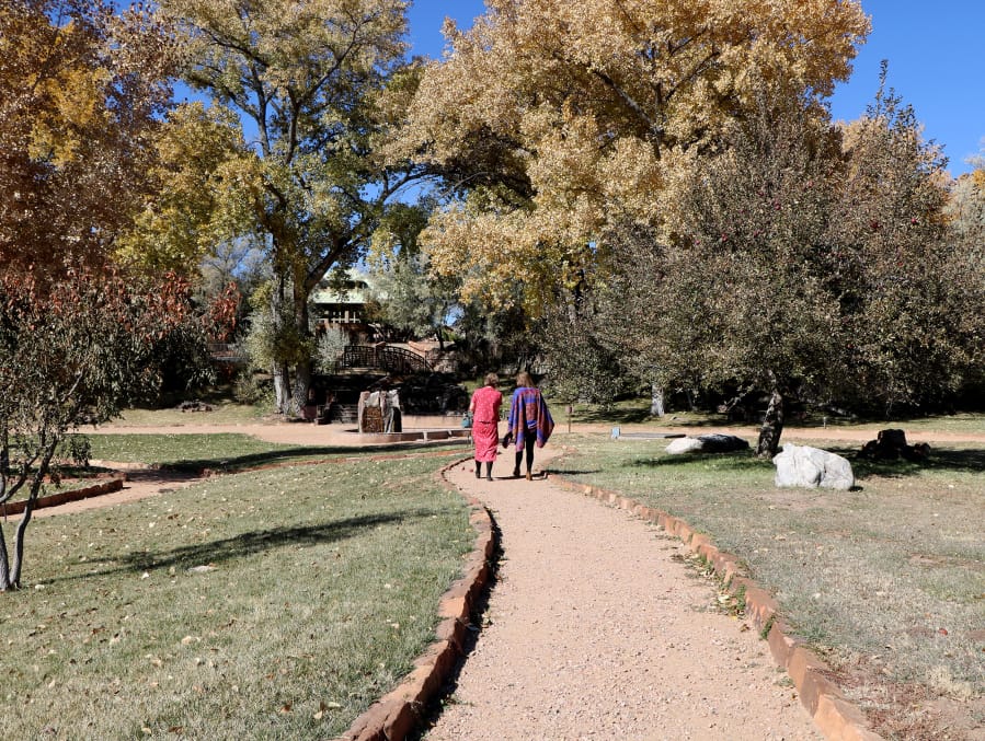 Guests of the Sunrise Springs Spa in Santa Fe, N.M., stroll through the walking paths in the design of a medicine wheel, a sacred Native American symbol.