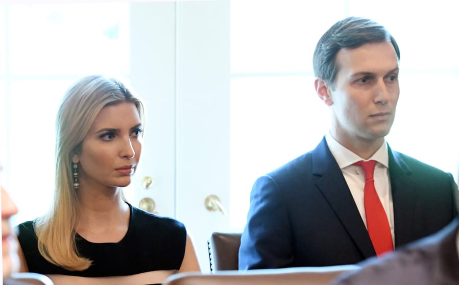 Ivanka Trump and her husband Jared Kushner attend a Cabinet meeting on Oct. 16, 2017, in the Cabinet Room of the White House in Washington D.C.