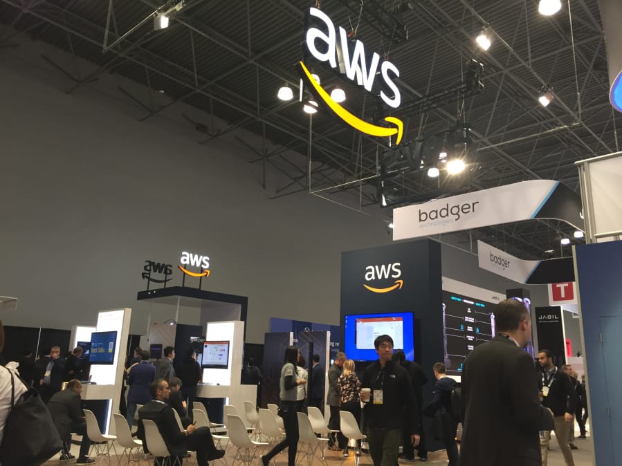 Amazon Web Services booth at the National Retail Federation&#039;s annual trade show in New York on Jan. 12-14, 2020.