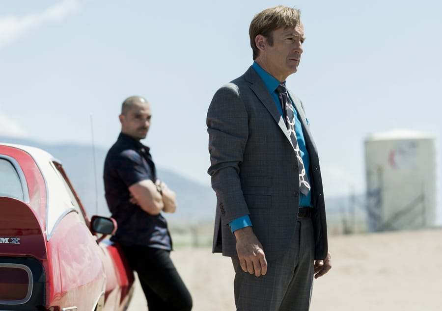 Michael Mando, left, as Nacho Varga, and Bob Odenkirk as Jimmy McGill in &quot;Better Call Saul.&quot; (Greg Lewis/AMC/Sony Pictures Television)