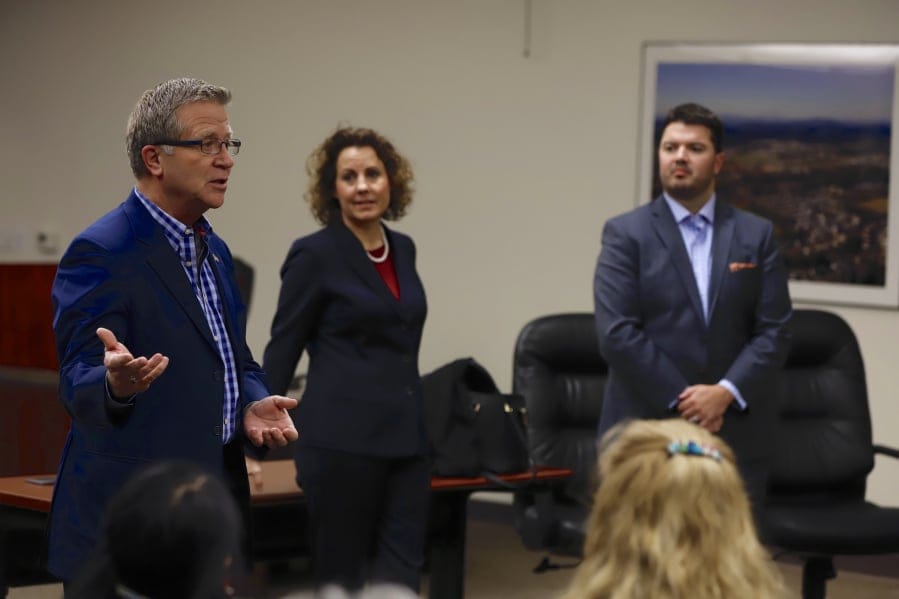 State Rep. Larry Hoff, from left, state Sen. Ann Rivers and state Rep. Brandon Vick attend a town hall in January 2019.