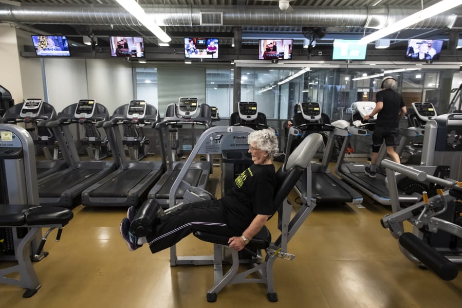 Olga Vilen, 90, works out at Firstenburg Community Center in Vancouver. Vilen took up exercise about 20 years ago, and it has become a source of consistent good in her life, as well as her husband Dale&#039;s life.
