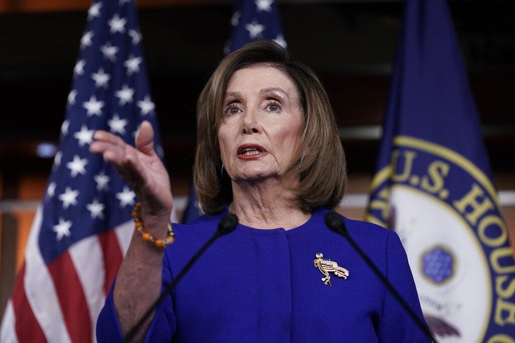Speaker of the House Nancy Pelosi, D-Calif., meets with reporters following escalation of tensions this week between the U.S. and Iran, Thursday, Jan. 9, 2020, on Capitol Hill in Washington. (AP Photo/J.