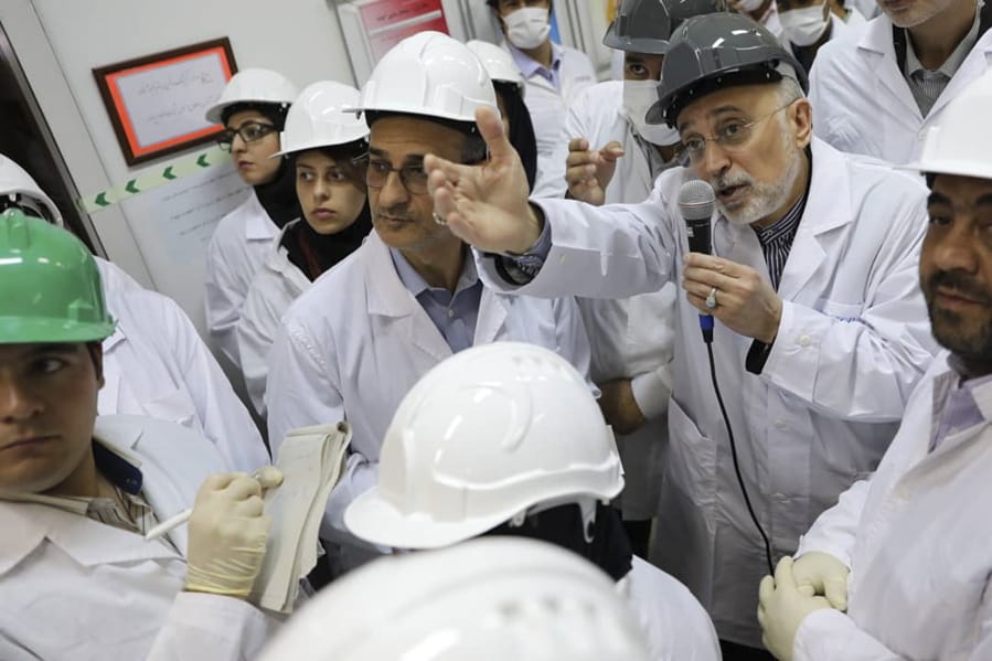 FILE - In this file photo released Nov. 4, 2019 by the Atomic Energy Organization of Iran, Ali Akbar Salehi, head of the organization, speaks with media while visiting Natanz enrichment facility, in central Iran. The landmark 2015 deal between Tehran and world powers meant to prevent Iran from obtaining nuclear weapons has been teetering on the edge of collapse since the U.S. pulled unilaterally in 2018. The EU said Wednesday, Jan. 8, 2020, that it will &quot;spare no effort&quot; to keep the deal alive, but with tensions between the U.S. escalating into open hostilities it&#039;s seeming increasingly unlikely that will be possible.