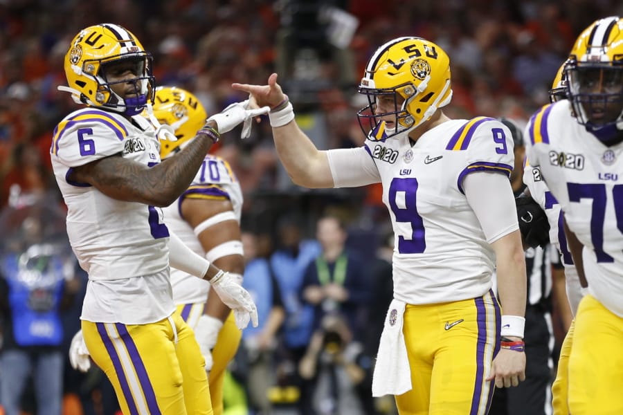LSU quarterback Joe Burrow passes against Clemson during the second half of a NCAA College Football Playoff national championship game Monday, Jan. 13, 2020, in New Orleans.