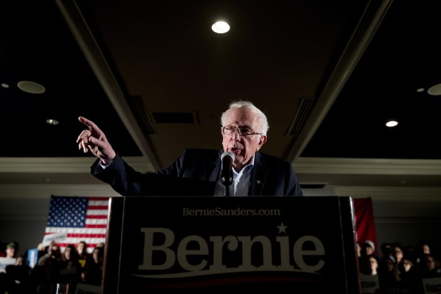 Democratic presidential candidate Sen. Bernie Sanders, I-Vt., speaks at a climate rally with the Sunrise Movement at The Graduate Hotel, Sunday, Jan. 12, 2020, in Iowa City, Iowa.